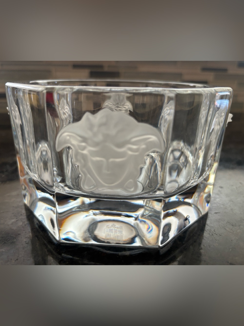 Versace Rosenthal Medusa Lumiere Clear Crystal Wine Champagne Bottle Coaster NIB